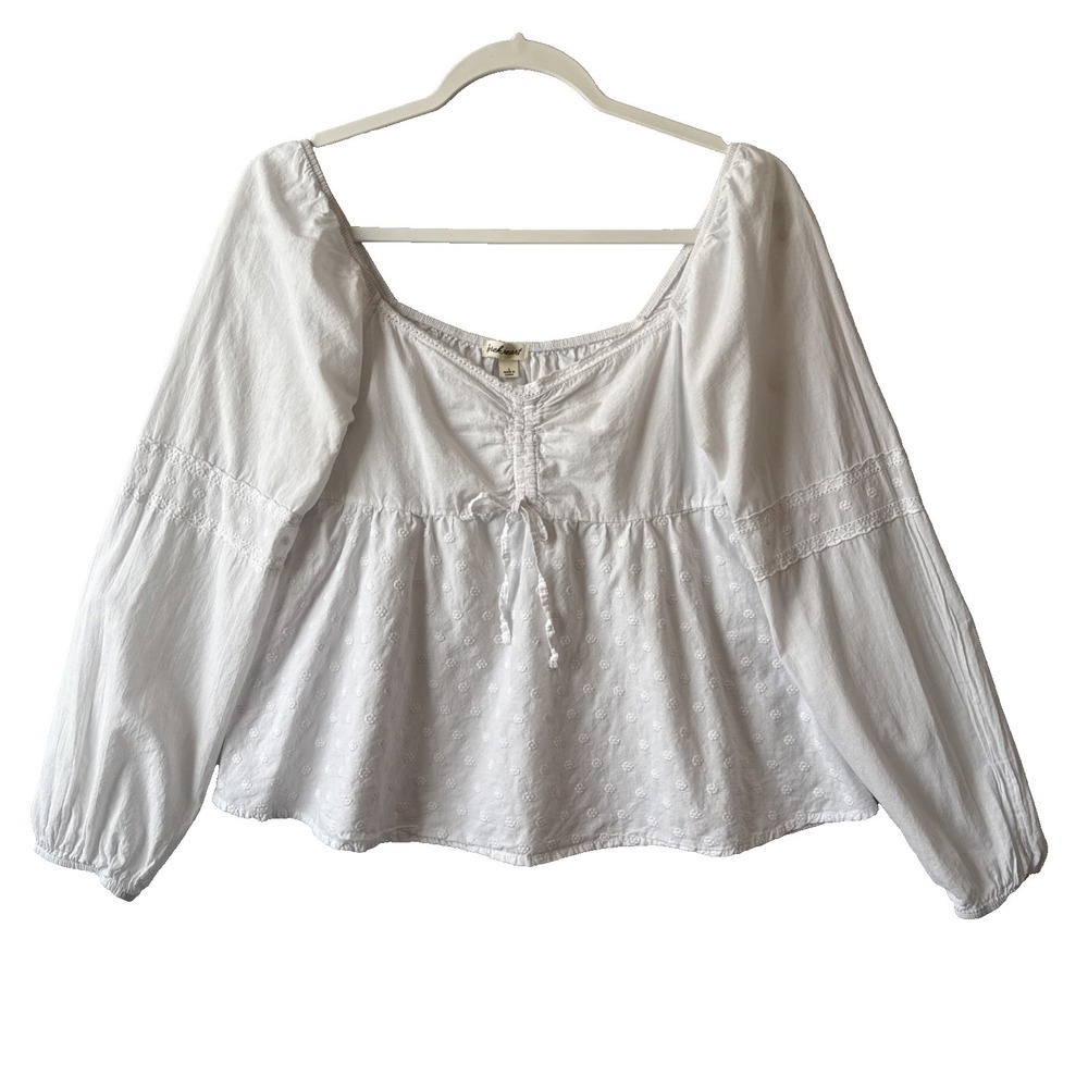 Derek Heart Y2K Babydoll Lace Dot White Ruched Top Women's S Cottagecore Boho